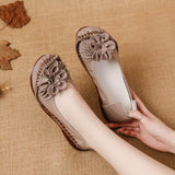 kamames Layer Cowhide Summer New Soft Bottom Beef Tendon Bottom Women's Shoes Ethnic Wind Flower Leather Single Shoes Middle-Aged And Elderly Mother Shoes