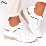 kamames Women Casual Shoes 2023 New Fashion Wedge  Flat Shoes Zipper Lace Up Comfortable Ladies Sneakers Female Vulcanized Shoes