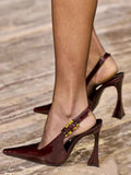 kamames Caiying Rose Baotou Sandals Women's New Pointed Back Empty Shoes Lacquered Leather Stilettos Sexy High Heels In Spring 2024