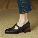 kamames Small Leather Shoes Female Designers Feel Minority Women's Shoes With Thick Heels 2024 Autumn French Vintage Brown Light Mouth Single Shoes