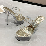 kamames kamames Fashion Summer New Pointed Transparent Waterproof Platform Fine Heel Fashion Runway Ultra High Heel Women's Single Shoes And Sandals
