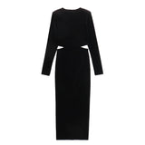 Zingj New Open-Ended Design Velvet Long-Sleeved Flute Dress 6962224800