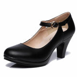 GKTINOO Genuine Leather shoes Women Round Toe Pumps Sapato feminino High Heels Fashion Black Work Shoe Plus Size 33-43