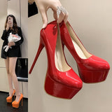 kamames kamames Autumn New Style High Heel Single Shoes Female Spell Color Fine Heel Sexy Single Shoe Waterproof Platform Ultra High Heel Nightclub Women's Shoes Tide