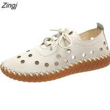 kamames Newest Designer Woman Flats Breathable Sew Oxford Sneakers Women Casual Lace Up Split Hollow Moccasins Loafer Shoes
