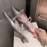 kamames kamames Powder ~ Huge Beauty! Laint Ered Pink Half Head Cool Slippers Women Wear Summer Silver Pointed Shoes