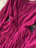 kamames Autumn Women Draped Chiffin Dress Femael Vintage Round Neck Puff Long Sleeve High Waist A-Line Loose Pleated Robe New