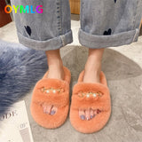 kamames winter new net red hairy slippers for women's outer wear flat-bottomed slippers, wild thick-soled Korean hairy shoes1