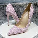 kamames pattern concise lady shoes 12cm 10cm 8cm high thin heels pointed toe pure color large size advanced pumps BM036 ROVICIYA