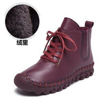 Genuine Leather Shoes Women Boots 2021 Autumn Winter Fashion Handmade Ankle Boots Warm Soft Outdoor Casual Flat Shoes Woman