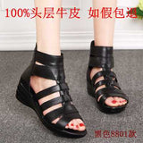 2021 summer Fashion sandals genuine leather soft outsole comfortable open toe wedges mother shoes flat sandals