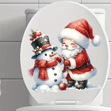 Santa & Snowman Christmas Wall Decal - Self-Adhesive, Reusable Holiday Decor for Bathroom, Perfect for Toilet Seats & Water Tanks, Festive Home Decoration Sticker