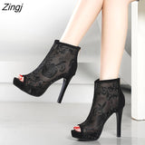 kamames new Summer Peep Toe Ankle Sandals Boots Thin High Heels Women's Mesh Hollow Pumps Lady Gladiators Shoes Sexy Sandal