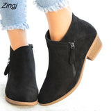 kamames Boots For Women Casual Shallow Slip-on Pointed Toe Low Heels Shoes Woman Big Size Pu Leather Zapatos De Mujer
