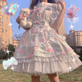 kamames Sweet Kawaii Jsk Lolita Dress Women Vintage Victorian Gothic Cartoon Sleeveless Bow Lace Princess Tea Party Dresses New