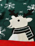 Boy's Christmas Elk Pattern Knitted Sweater, Casual Slightly Stretch Breathable Pullover Top For Outdoor