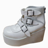kamames 2023 New Large-Size High-Heeled Muffin Martin Boots Belt Buckle Slope Heel Women's Shoes
