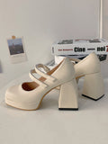 kamames Word With High Heels For Women With Single Shoes 2024 Spring New Korean Version Of Thick Soles, Thick Heels, Square Heels, Retro Mary Jane Shoes