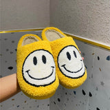 Shoe for Woman 2021 Happy Face Slippers of Curly Fluffy Fur Plush Sock Smile Embroidery Indoor Slip-on Flats