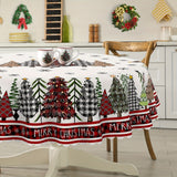 60x84 inches Festive Holiday Tablecloth - Vibrant Black and Red Plaid Rectangle Table Cover with Merry Christmas Border - Machine Woven, Washable, Stain-Resistant, Easy-Care, and Durable Polyester Fabric for Party, Picnic, and Dinner Decorations