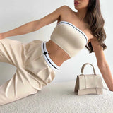 Women's New Spicy Girl Outwear Sports Tank Top with Contrast Color High Waist Wide Leg Pants Casual Set