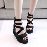 kamames Korean Female High-End Zipper Hollowed Out Roman Sandals Muffin Thick Soles Raised Fish-Mouth Slope Heels For Women's Shoes