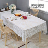 1pc Exquisite Modernist Flower Lace Embroidered Rectangle Tablecloth - Stunning Polyester Tablecloths for Weddings, Parties, and Home Decor with Tassel and Elegant Design