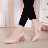 kamames Heels Pointed Toe Pumps Shoes Women Leather Med Heels V Mouth Casual Office Lady OL Shoes 5 cm Heel