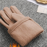 1 Pair Thickened Bowknot Decor Cycling Windproof Gloves, Warm Plus Velvet Cycling Cold-proof Touch Screen Gloves, Outdoor Winter Fleece Gloves