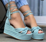 kamames Summer Fish Platform Wedge Shoes Women Comfort Casual Ankle Strap Sandals Ladies Plus Size 43 Height Increase High Heels