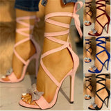 kamames Women's Shoes Summer 2022 Plus Size Sexy Stilettos Sandals Women Fashion strappy heels Women Bow Closed Toe Sandals
