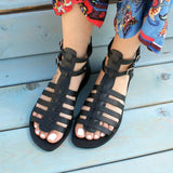 kamames Sgesvier Flat Sandals Ladies Summer Outdoor Fashion Leather Flat Shoes Peep Toe Slipper Buckle Strap Casual Rome sandals