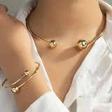 2pcs Exquisite 18K Gold Plated Retro Fashion Iron Open Bracelet and Necklace Set - Perfect for Birthdays, Anniversaries, and Graduation Christmas Gifts with Elegant Design and Durable Construction