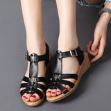 GKTINOO New Summer Classic Genuine Leather Wedges Sandals Women Gladiator Sandals Female Platform Shoes Sandalias Mujer