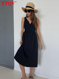 kamames Summer V-Neck Green Women'S Dress 2022 Casual Loose Sleeveless Office Midi Dresses Elegant Classic Ruched Female Dress