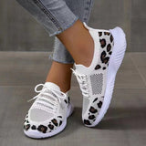 kamames Size Women's Leisure Sports Shoes 2023 New Leopard Print Round Head Ties With Flat Soles And Comfortable Mesh Surface Women's Shoes