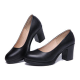 kamames Work Shoes Black Job Interview Formal Dress Round Head Thick Heels Large Size 40-43 Women's Single Shoes