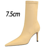 BIGTREE Shoes Women Boots Fashion Ankle Boots Pointed Toe Stretch Boots Autumn Stiletto Socks Boots High Heels Ladies Shoes 2021