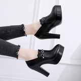 kamames Autumn And Winter New Thick-Heeled Ultra-High-Heel Muffin Thick-Soled Waterproof Platform Single Shoes Deep Mouth Waterproof Platform Women's Leather Shoes