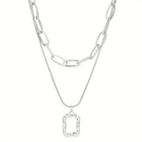 1pc, Exquisite Geometric Double Layer Hollow Square Pendant Necklace - Fashionable Stacking Clavicle Chain with Dainty Details for Women and Girls, Perfect for Graduation, Mothers Day, Birthday, Anniversary, Wedding, and Party Favors