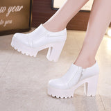 kamames Muffin High Heels, Spring And Autumn Black Work Shoes, Thick Soles, Waterproof Table, Round Head, Large Size, Deep Mouth, Thick Heels