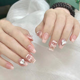 kamames kamames Ins Wind Short Wear Armor Pink Ballet Shoes French Nail Nail Love Glass Big Drill Nail Patch