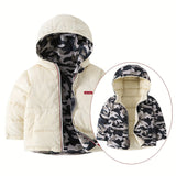 Boys' Winter Camo Coat: Reversible, Windproof Hooded Jacket - Warm, Durable & Stylish with Pockets