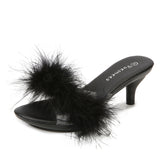 kamames Solid Color Feather Fairy Slippers Summer Transparent Sandals Thin High Heels Sexy Fur Crystal 6cm Low Heel Derss Women Shoes