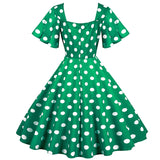 kamames Women Summer Dress Butterfly Sleeve Swing Vintage Dresses Robe Femme Elegant Green Polka Dot Party Sundress Jurken