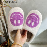 FUNNY FUNKY Winter Womens'Slippers Fluffy Faux Fur Smile Face Household Slippers Shoes for Women 2021 Indoor Female Shoes