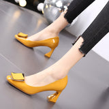 kamames kamames Heels Women In 2023 Autumn New Soft Leather Not Tired Thick Heel Shallow Single Shoes Women Korean Version Pointed Work Women's Shoes