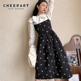 kamames Embroidered Floral Black Long Spaghetti Strap Dress Women A Line Ladies Midi Cami Dress Korean Fashion Clothing