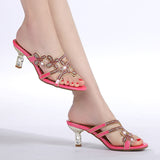 kamames Slippers In The Summer Of 2024 Women's Fishmouth Shoes With Diamond Stilettos And Diamond Slippers Are Worn Outside.