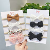 4Pcs/set Cotton Linen Leopard Printed Bow Baby Headband For Girls Newborn Headbands Lace Hair Bands Turban Kids Hair Accessories